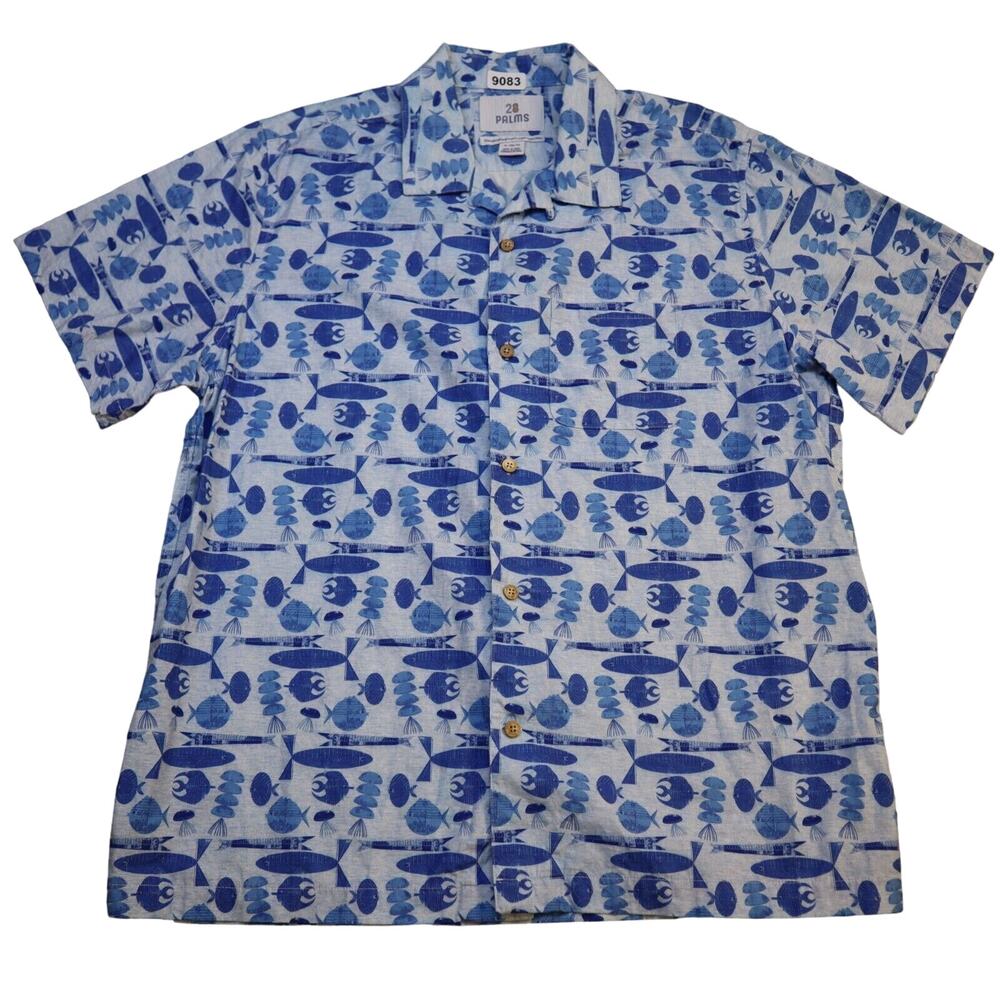 28 Palms Shirt Mens XL Blue Short Sleeve Button Up Casual Beach Fish Standard